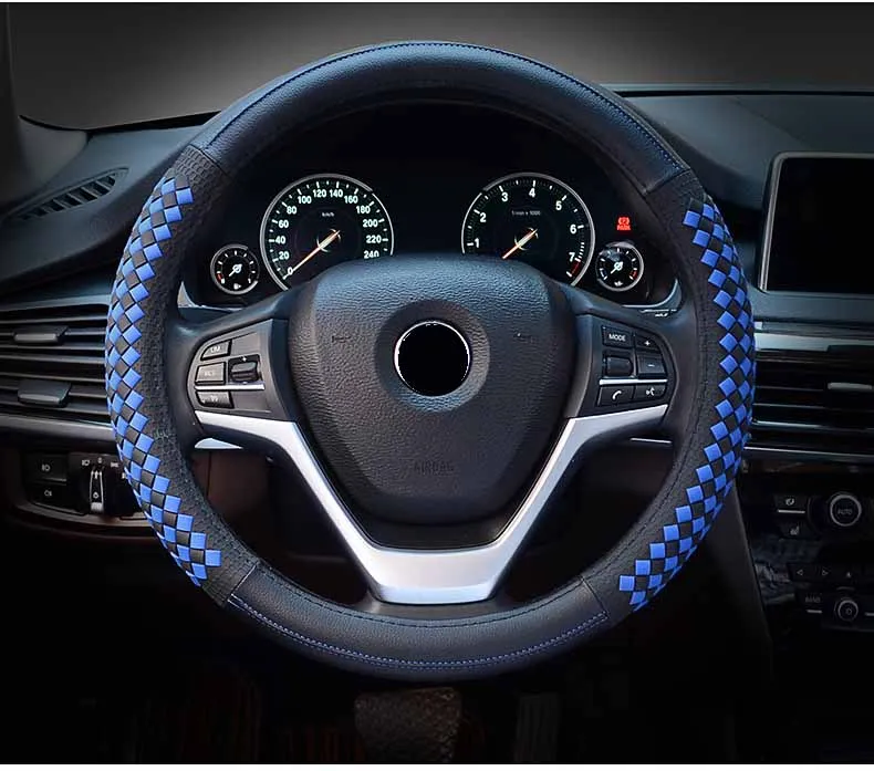 Роскошный Алмазный Узор Кожаный Чехол для рулевого колеса автомобиля Универсальный спортивный чехол для рулевого колеса чехол для авто аксессуары
