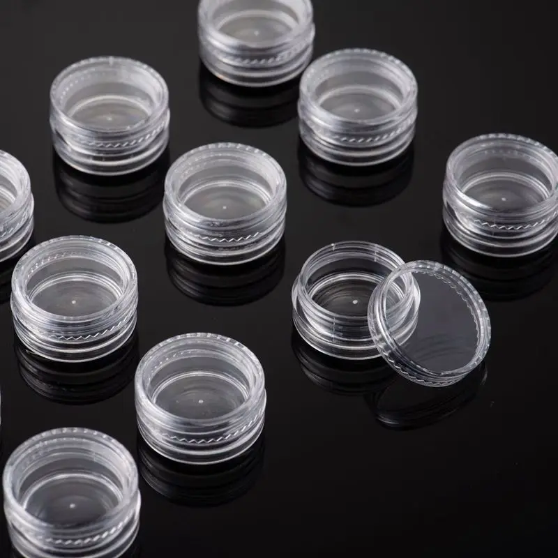50Pcs 3ML Clear Plastic Jewelry Bead Storage Box Small Round Container Jars Make Up Organizer Boxes