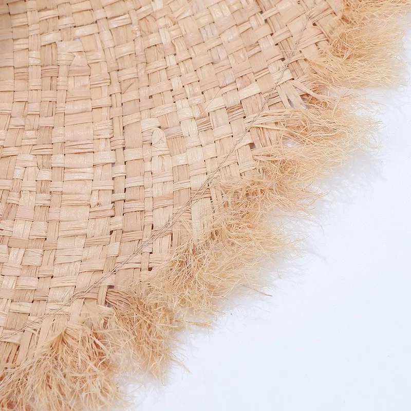 100% Handmade Natural Raffia Hats Women Flat Top Wide Brim Straw Hat Beach Hat Lady  Holiday Panama Sun Protection Sun Hat 6