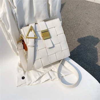 

Burminsa Trendy Design Woven Plaid Crossbody Bags Girls Wide Strp Mini Shoulder Bags High Quality PU Leather Phone Purses 2020