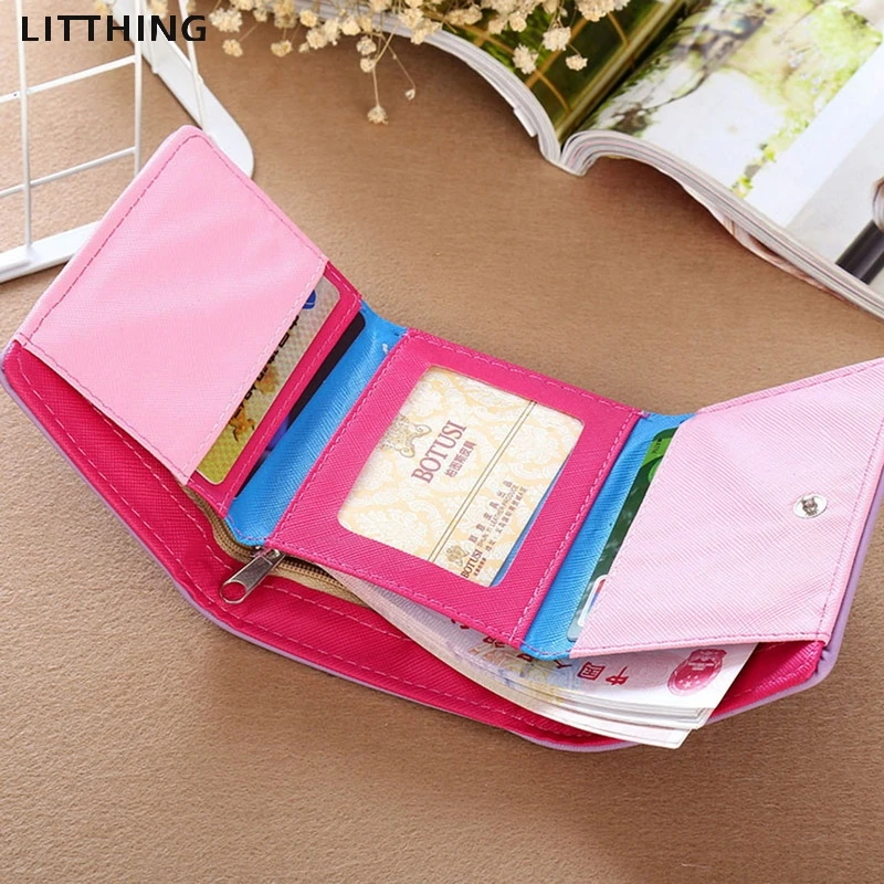 Litthing Cartoon Cat Women Wallet PU Leather Women Short Wallet Brand Designed Coin Purse Female Card Holder Cute Girl Wallet