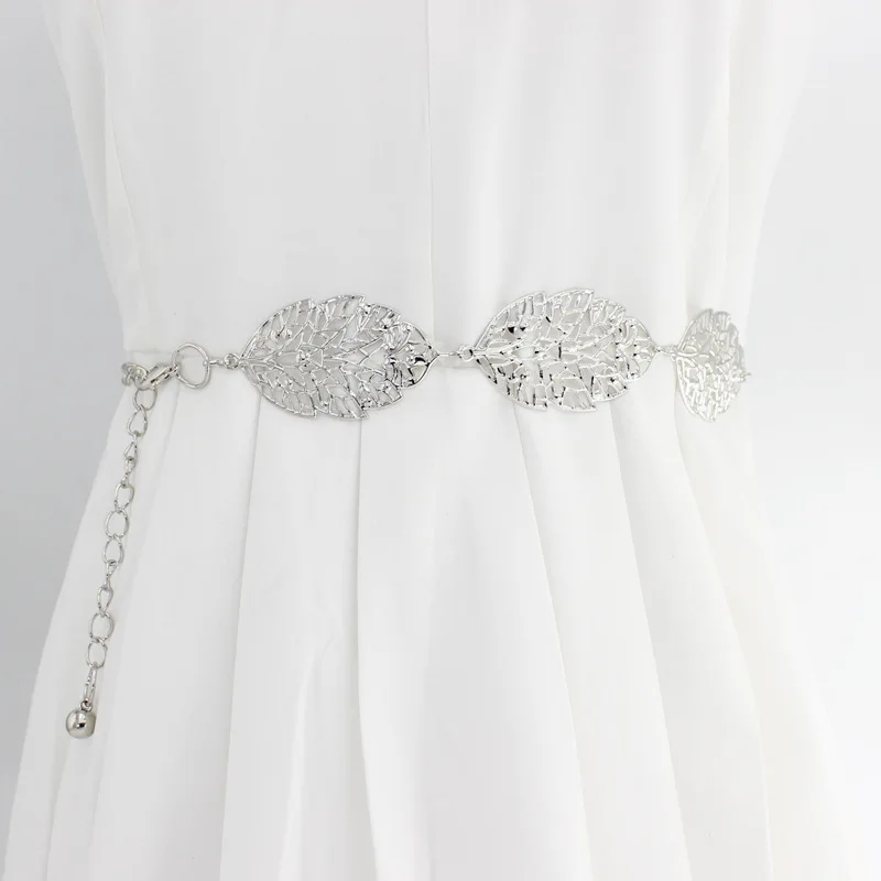 Metal Leaves Belt Hollow Silver Gold Women Chain Belt Ladies Dress  Decorative Waistband