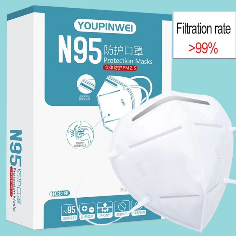 

10 Pcs of KN95 protective masks breathable masks 99% filtered N95 masks disposable dustproof protective masks shipped 24 hour