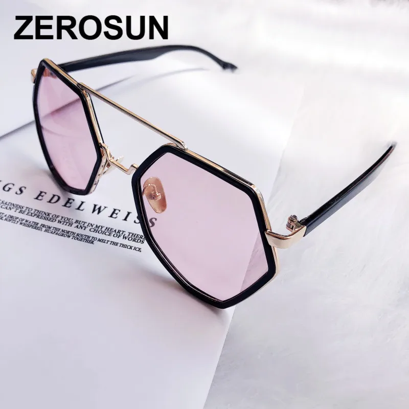 Zerosun полигон солнцезащитные очки для женщин Восьмиугольные солнцезащитные очки для женщин розовые зеркальные негабаритные оттенки Новинка стиль