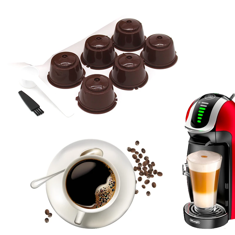 

6Pcs fit for Dolce Gusto Coffee Filter Cup Reusable Coffee Capsule Filters For Nespresso,With Spoon Brush Kitchen Accessories