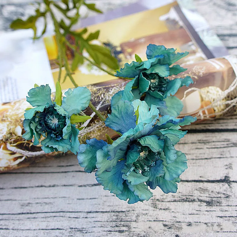 blue Chrysanthemum Искусственная Хризантема в европейском стиле, 3 ромашки, цветочные растения, свадебные украшения для дома, цветочные цветы на День святого Валентина, вечерние украшения - Цвет: blue Chrysanthemum