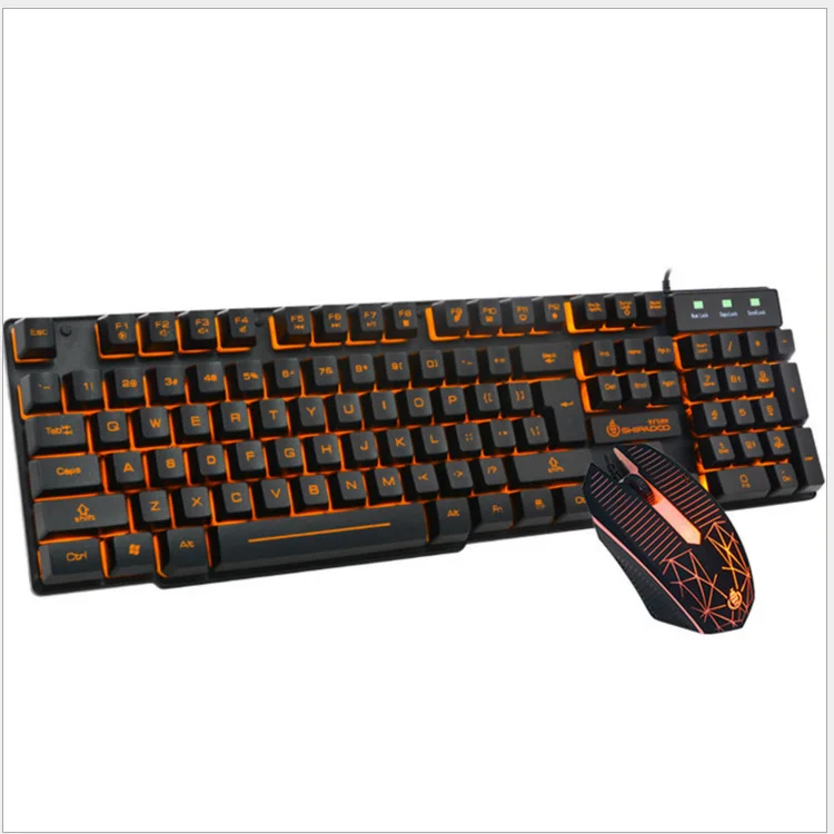 

Suspension Key Cap Game Athletic Machinery Handfeel Metal Floor Orange Characters Shining USB Wired Keyboard Set