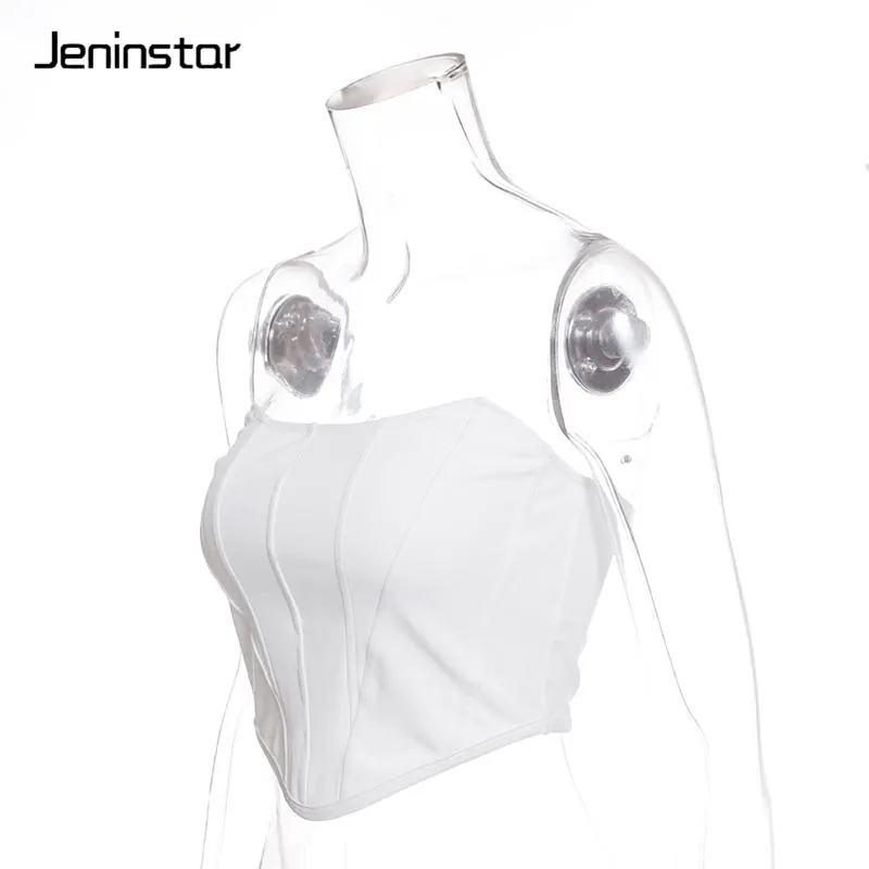 Jeninstar с открытыми плечами, без бретелек, сексуальные женские короткие топы без рукавов, летний топ на бретелях, женские укороченные пляжные вечерние топы с открытой спиной
