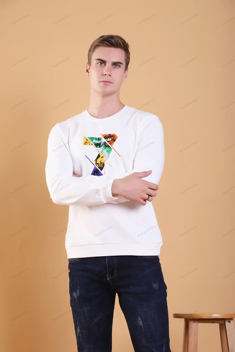 

Solid Color Long Sleeve Pullover Sleeve Letter Printing Men's Sweatshirts 2020 New Design Round Neck