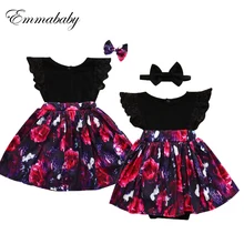 

Emmababy Toddelr Kids Baby Girls Sister Matching Dress Fly Sleeve Floral Jumpsuit Romper Dress Outfits Set 0-7T