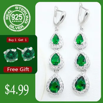 

Water Drop Green Emerald White Zircon 925 Silver Earrings for Women Long Earring Jewelry Free Gift