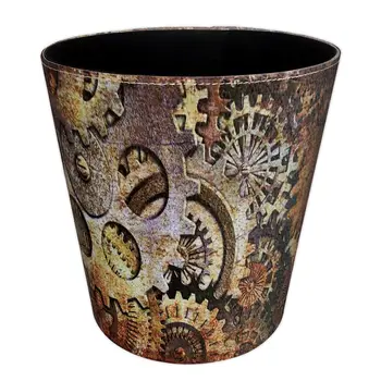 

26 X 20 X 26cm 10L Retro Style Waterproof Leather Trash Bin Waste Container Garbage Can Office Paper Basket - Gear Pattern