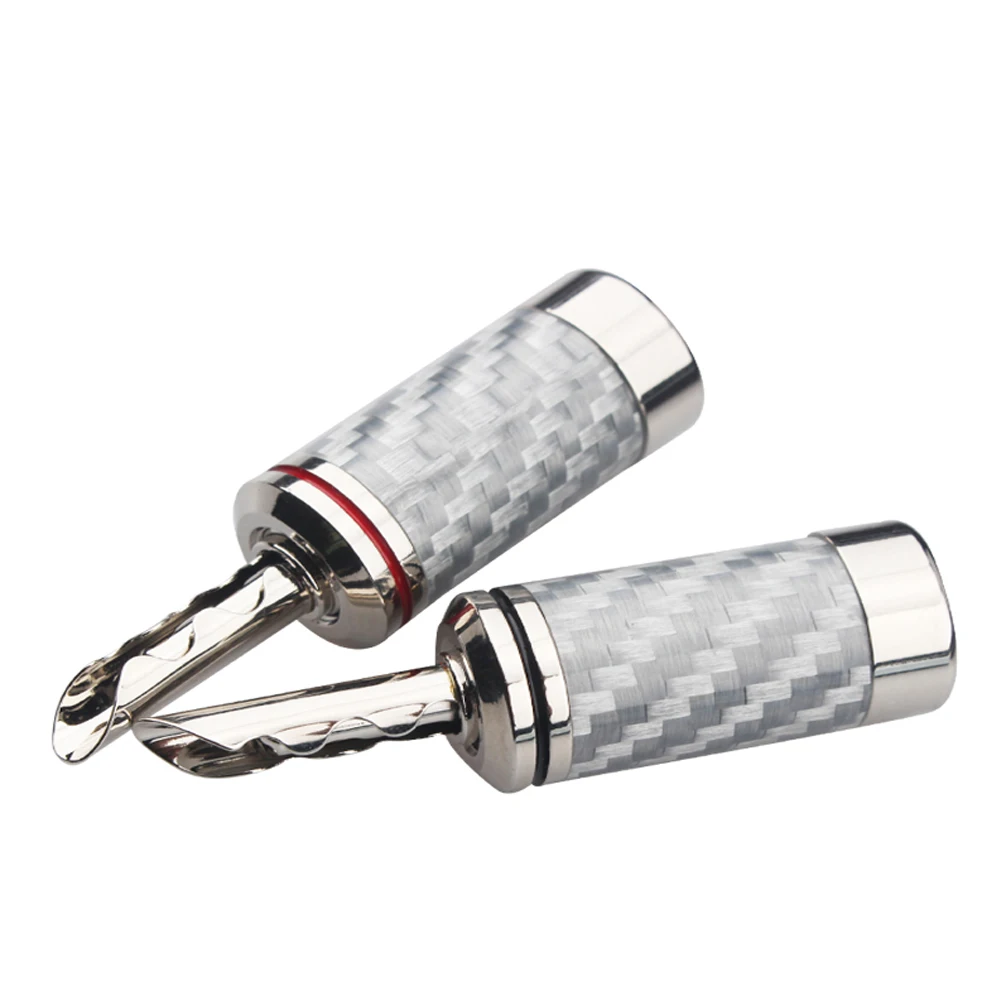 4pcs Sterling Copper White Carbon Fiber Rhodium Plated banana speaker cable connector/adapter plug for diy | Электроника