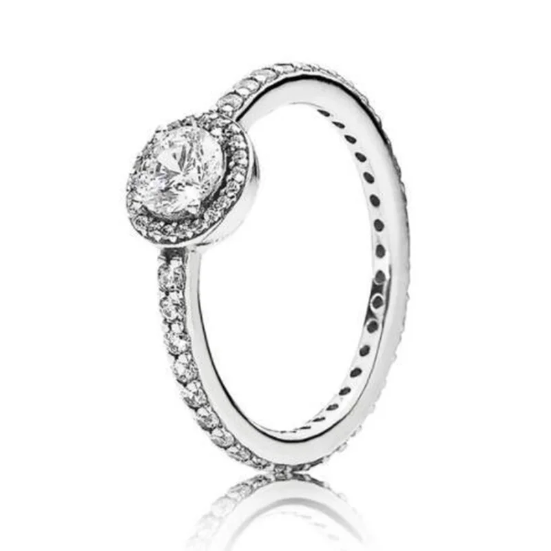 Silver Color Ring Pave Logo Signature With Crystal Pan Rings For Women 925 Wedding Party Birthday Gifts Fine Jewelry