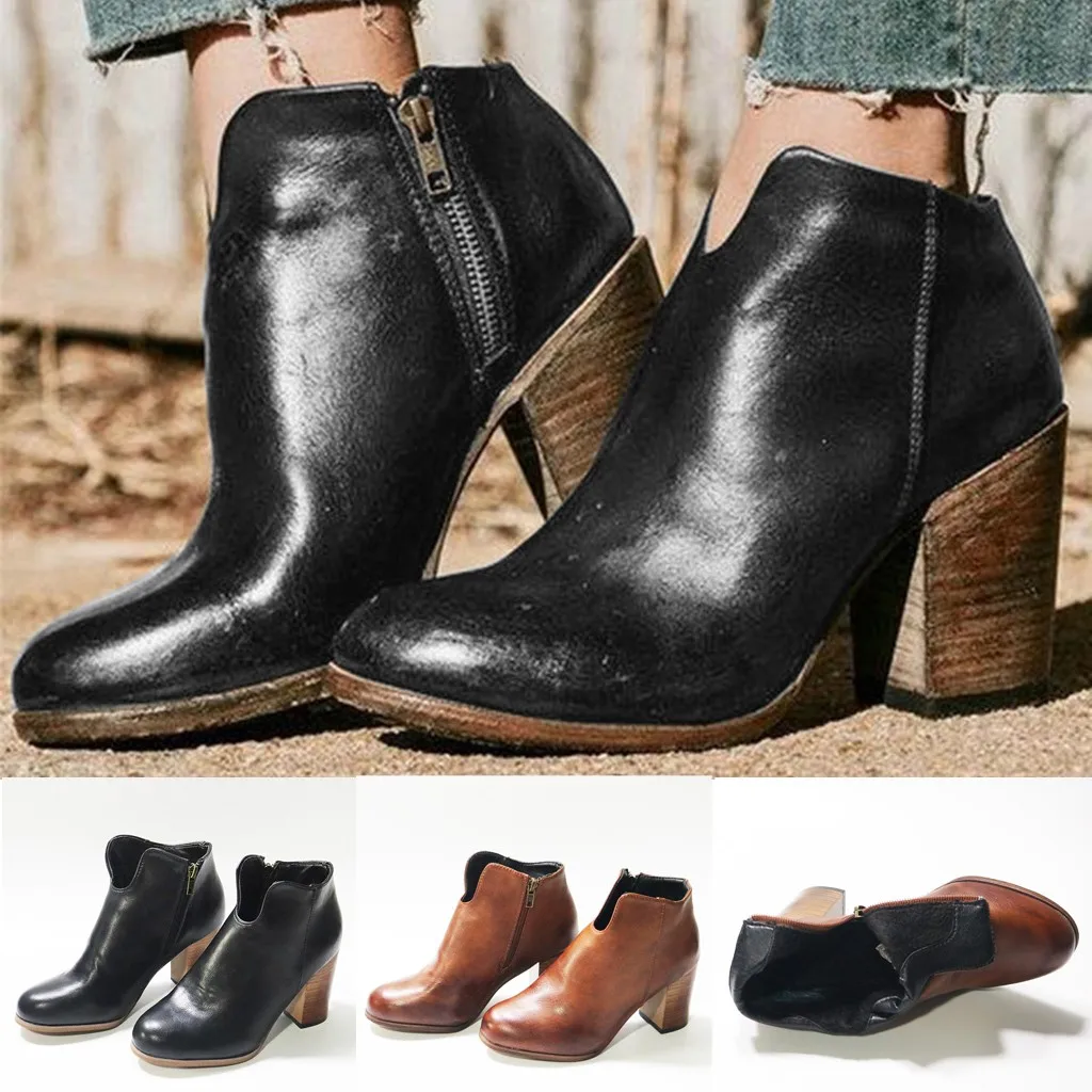 Модные женские Ботинки коричневого цвета на квадратном каблуке Однотонные