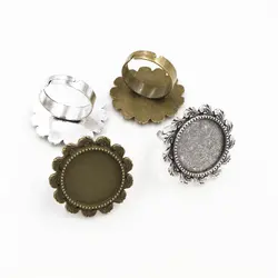 18 мм 6 шт. античный бронзовый Серебристый покрытием регулируемое латунное кольцо настройки пустой/база, подходит 18 мм стекло Cabochons, кнопки;