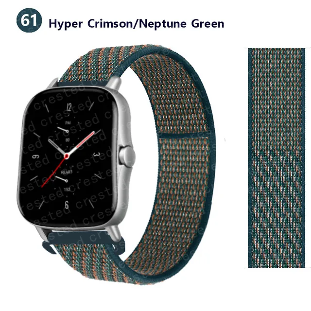 20/22mm Nylon band For Amazfit GTS/2/2e/GTS2 Mini/GTR 3 Pro 42mm/47mm/GTR2/2e/stratos 2/3 Sport Loop Bracelet Amazfit bip strap Crimson-Green 57