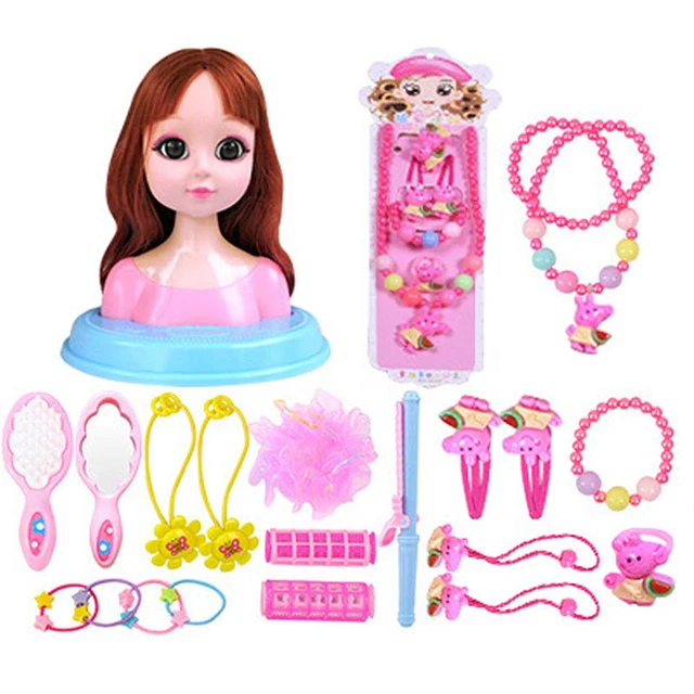 Kids Dolls Styling Head Makeup Comb Hair Toy Doll Set Pretend Play Princess Dressing Play Toys Little Girls Makeup Learning Present