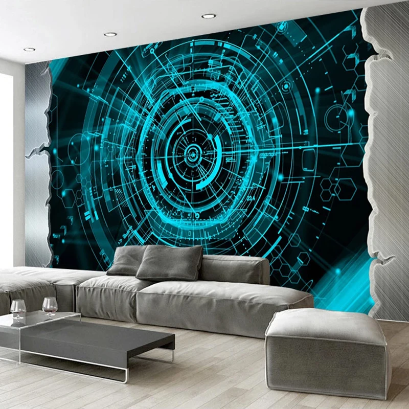 Custom 3D Mural Wallpaper Modern Fashion Blue Geometry Poster Bar Restaurant Wall Painting Wallpapers For Living Room Decoration