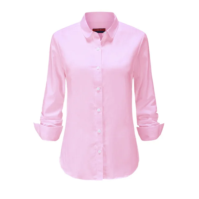 Pinkoxford Dioufond, женская рубашка с длинным рукавом, модная одежда, белая, черная, тонкая, из кусков, в горошек, хлопковая блузка, офисная, для девушек, размера плюс, формальный Топ - Цвет: Pinkoxford
