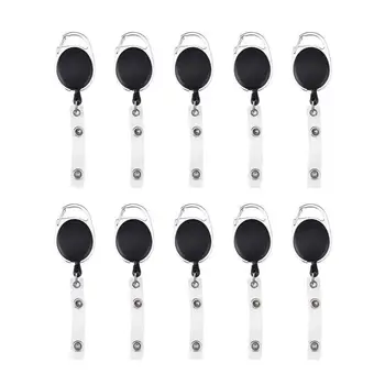 

10pcs Retractable Badge Reel with Carabiner Belt Clip and Key Ring for ID Card Key Keychain Badge Holder Black