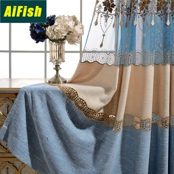 

High-End European-Style Embroidery Curtain Living Room Study Bedroom Custom Curtains wp053T4