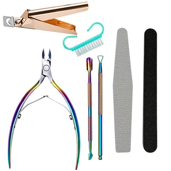 

7PCS Cuticle Nippers Pusher Manicure Tools Set, Toenail File, Cuticle Remover Trimmer Cutters Tool Gel Nail Art Kit