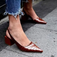Women's Pointed Toes Pumps Mid Chunky Heels Slingback Sandals Shoes Summer New Vintage Woman Lady Female Sandals Slippers Shoes 1