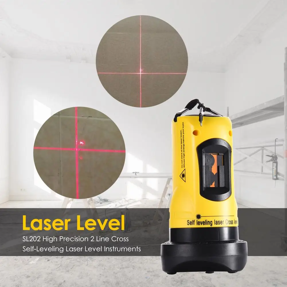 

SL202 High Precision Laser Level 2 Lines Laser 360 Degrees Rotary Red Light Self-Leveling Cross Laser Level 20x10x5cm