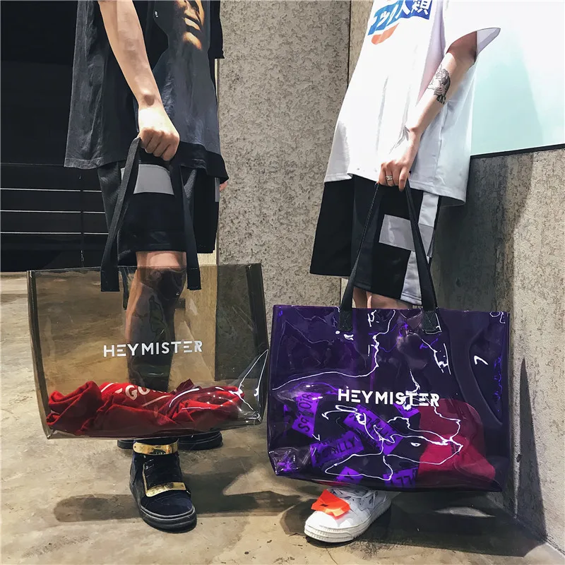2021 Transparent PVC Handbag beach Shoulder bag Women New Trend Tote Hot Sale Jelly Color Plastic Clear Bag Large capacity