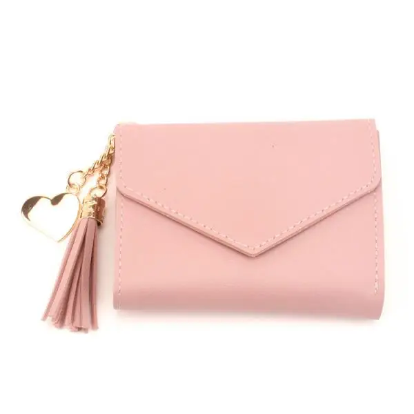 Women Simple Short Wallet Tassel Coin Purse Card Holders Handbag Red