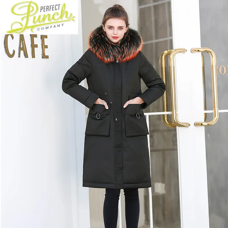 

Jacket 2021 Long Thicken Hooded Woman Parka 20% White Duck Down Female Coat Raccoon Fur Collar Coats Clothes WPY1725