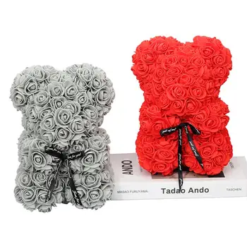 

HOT Valentines Day Gift 25cm Red Rose Teddy Bear Rose Flower Artificial Decoration Christmas Gifts Women Wedding Romantic Gift