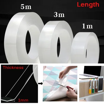 

1M/3M/5M Nano Tape Double Sided Tape Transparent NoTrace Reusable Waterproof Adhesive Tape Cleanable Home gekkotape