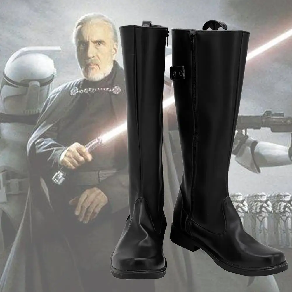 Star Count Dooku Cosplay Boots Black Shoes Wars Custom Made Any Size