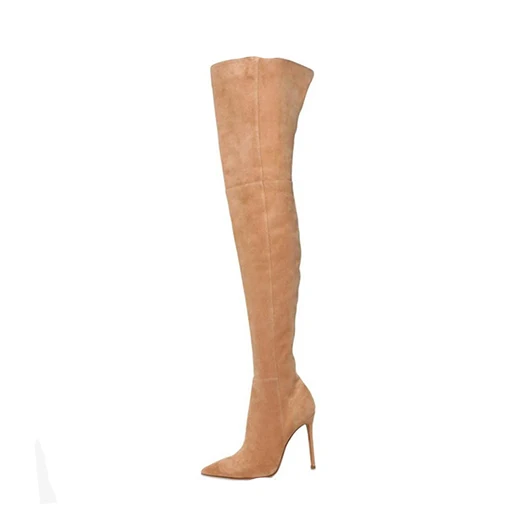 Yellow brown extreme pointed toe high heel slim tall shoes fetish fashion 10 big size stiletto brown over the knee thigh boots for plus women - Цвет: Yellow brown