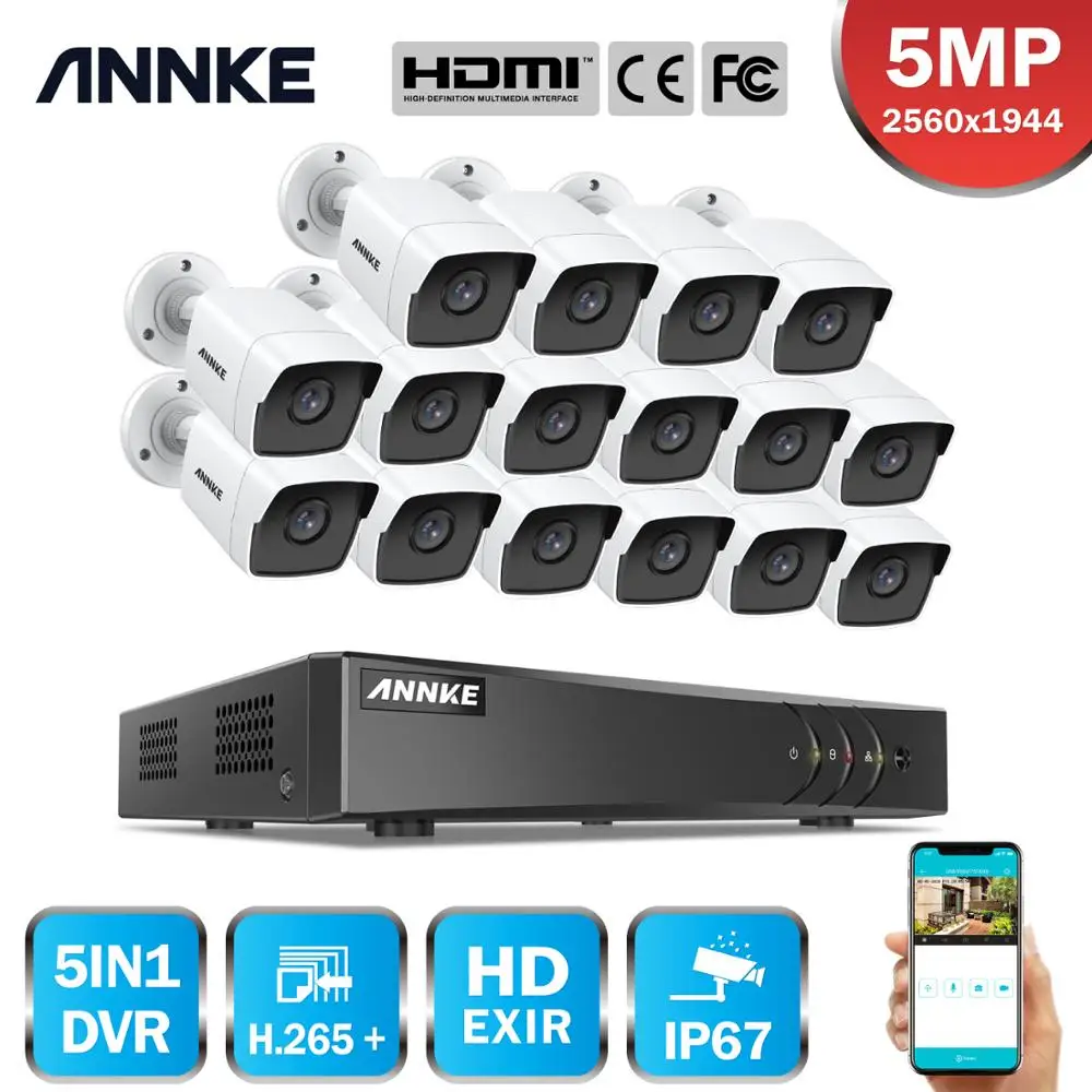 ANNKE 16CH 5MP Lite HD видео система безопасности 5IN1 H.265 + DVR с 16 шт. TVI Водонепроницаемая
