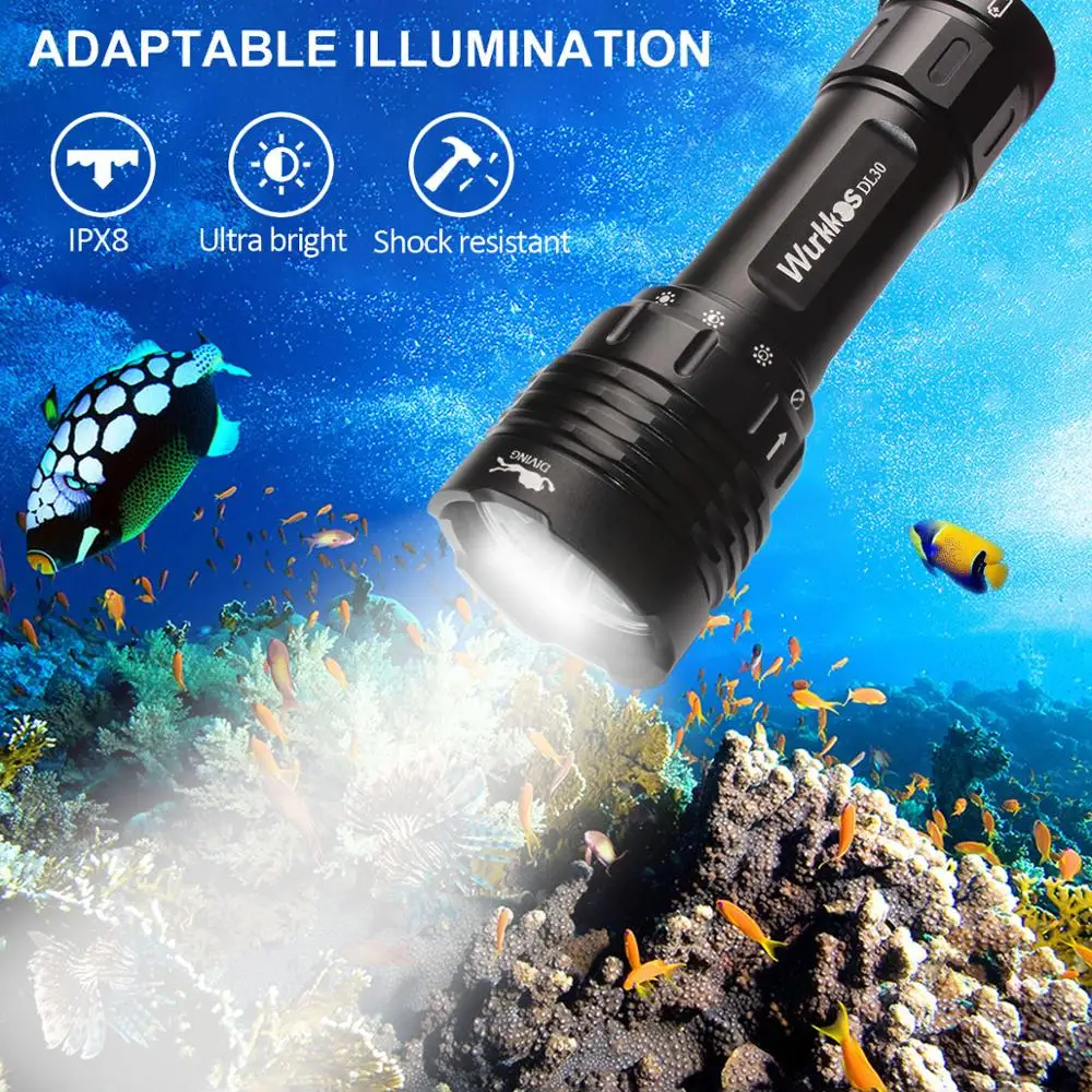 US $39.99 DL30 3600lm LED Flashlight Underwater Scuba Diving Lantern 3 LH351D High CRI Flashlight With Magnetic Ring Switch