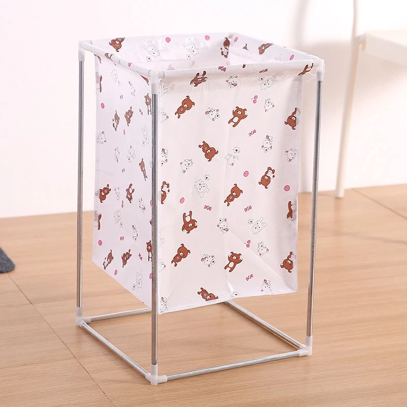 Non-woven Laundry Basket Wrought Iron Frame Assembled Waterproof Hamper Household Dirty Clothes Storage Bucket Multi-purpose Ham