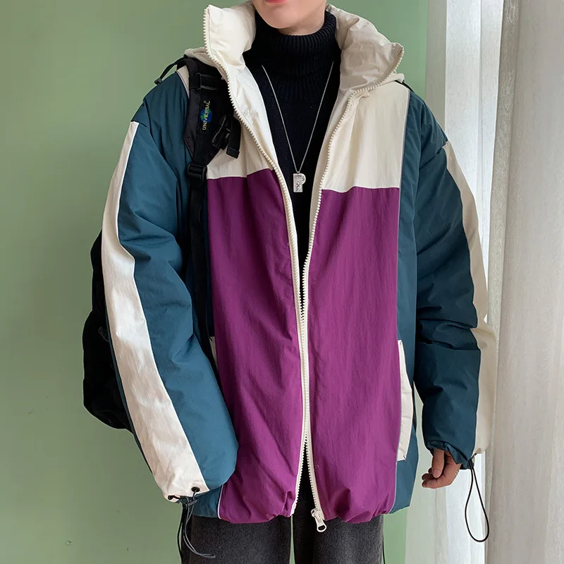 

2019 Youth Hong Kong Style New Hong Kong Style Contrast Color Students Warm Reflective Cotton-padded Clothes Large Size MEN'S Ou