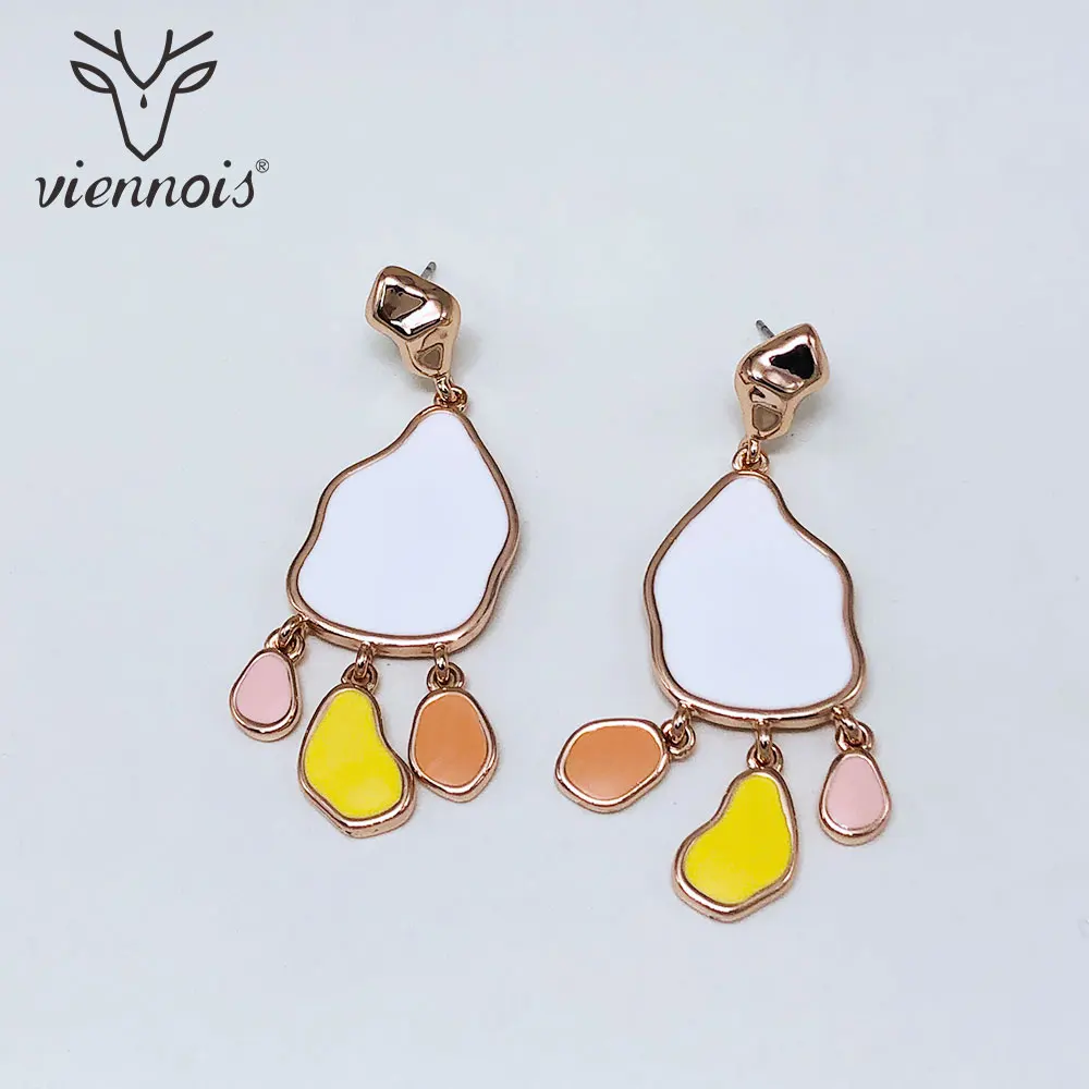 

Viennois New Enamel Dangle Earrings For Women in Exclusive Lrregular Design Multicolor Metallic Party Jewelry 2019