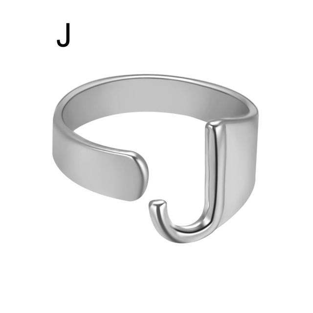 Wide Hollow A-Z Letter 3Colors Metal Adjustable Opening Ring Initials Name Alphabet Female Party Fashion Jewelry