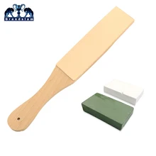 2 шт., точильный ремень для парикмахерской с деревянной ручкой, кожаный ремень для прямой бритвы, бритья, бороды, кухонный нож+ Полировочная паста