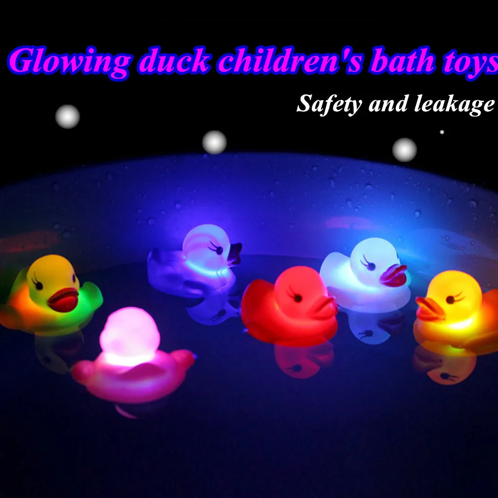 2Pcs Yellow Rubber Duck LED Light Up Ducks Bath Toy Squeaky Water Play Kids toys for children