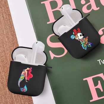 

2020 new Charging Box For Apple AirPods 2 1 soft Black Protective Cover Accessories Tattoo Cartoon Stitch cute Earphone Case