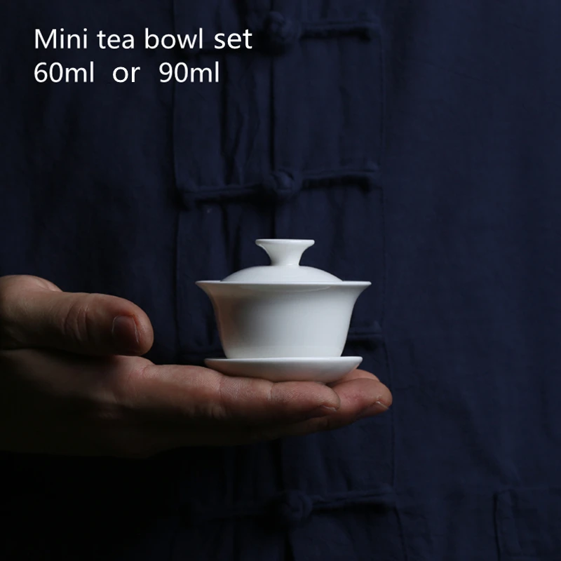 Tea set Mini 60ml Gaiwan For Tea Solid White Porcelain Tureen With Lid Teaware Travel Kung Fu Tea Set Chinese Cup Bowls Small Chawan