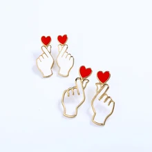 Ручной работы Золотой Цвет Любовь Красная Эмаль сердце серьги гвоздики для женщин Аксессуары для ювелирных изделий