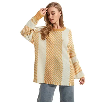 

Vogue Pull Femme Nice Winter Autumn Oversized Jacquard Knitted Sweater Women Round Neck Casual Thicken Pullovers Jumper