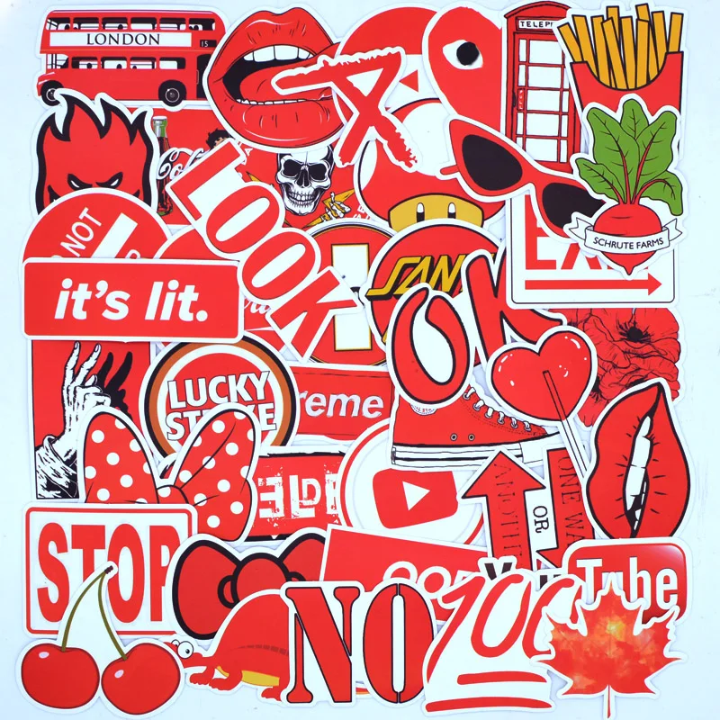 

50 PCS Red Brand Cool Fashion Sticker Pack For Children on the Skateboard Laptop Phone Waterproof Stickers