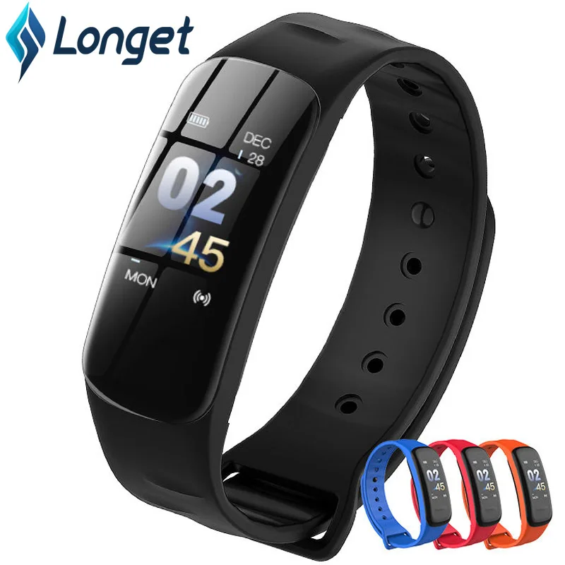 Longet цветной экран C1Plus умный Браслет кровяное давление браслет HeartRate монитор FitnessTracker браслет для мужчин и женщин